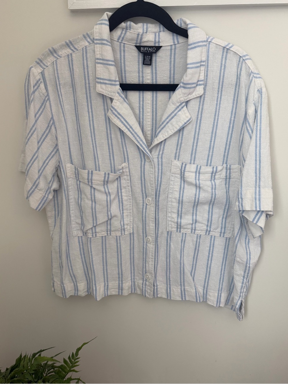 Buffalo David Bitton White Shirt with Light Blue Stripes